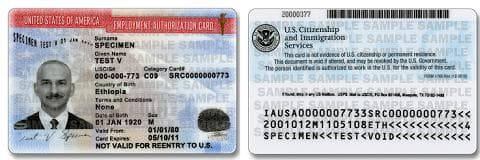 Image of a Work Permit Photo ID Card, front and back