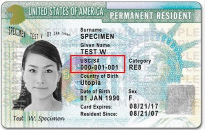Permanent Resident Card with USCIS number